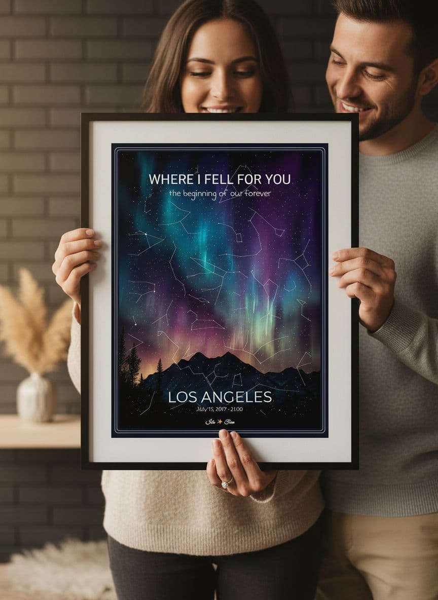 Couple holding personalized lunar poster