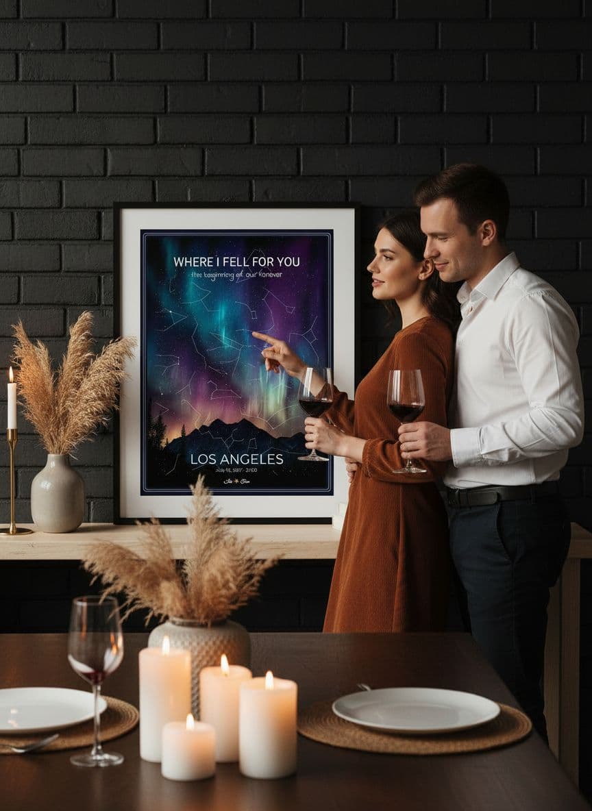 Couple admiring anniversary moon phase poster