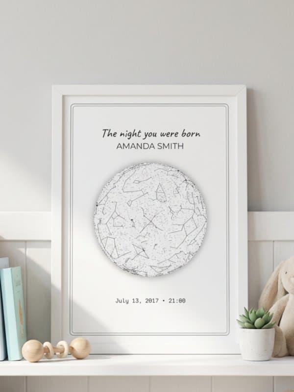 The Night You Were Born Minimalist Birth Announcement Star Map Poster