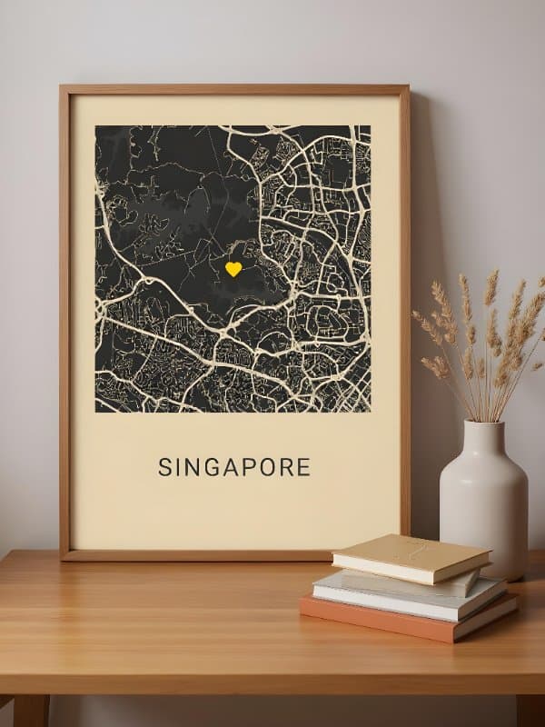 Elegant Beige Neutral Map Poster with Golden Heart Pin